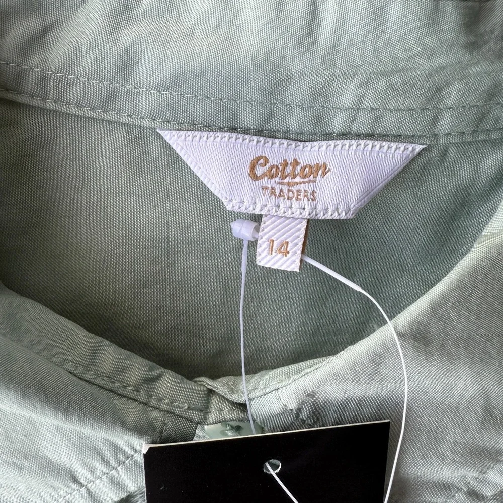 Cotton Traders Button Up Womens US 10 Minimalist Mint Haze Cotton Shirt Casual‎